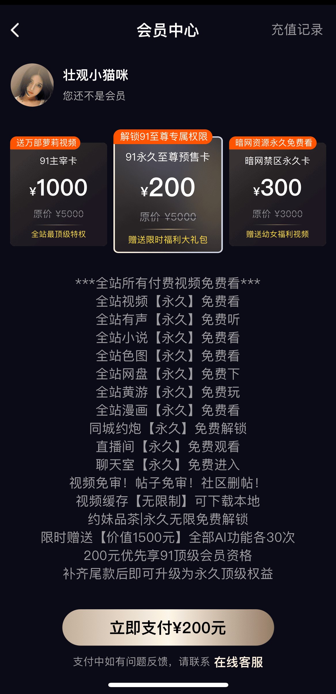91PO会员中心VIP等级权益与开通页面展示